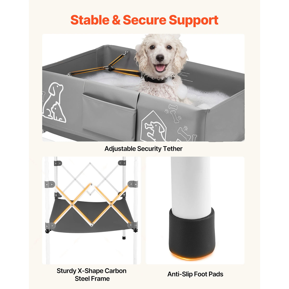 Elevated Folding Dog Bath Tub with Drain Hose – Raised Pet Washing Station for Small & Medium Dogs
