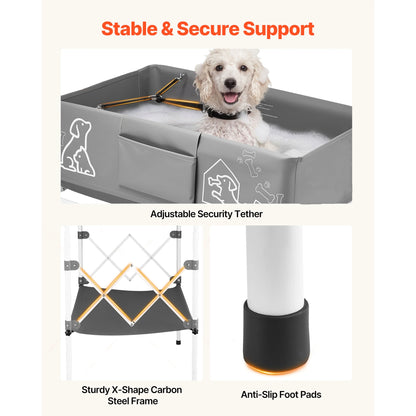 Elevated Folding Dog Bath Tub with Drain Hose – Raised Pet Washing Station for Small & Medium Dogs