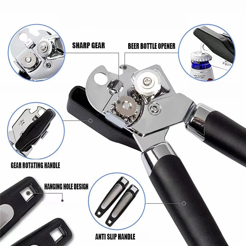 Stainless Steel Can Opener - Smooth Edge, Magnet Lift