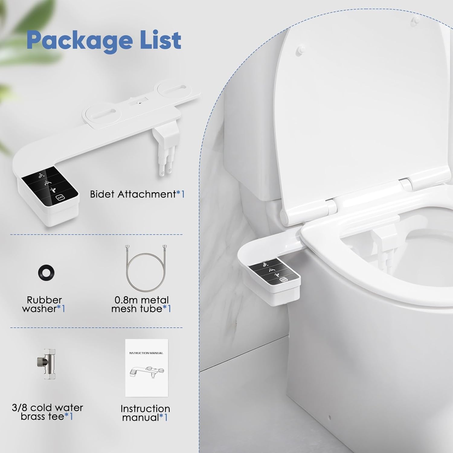 Self-Cleaning Bidet Attachment - Ultra Thin, Dual Nozzle Design