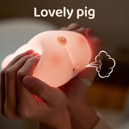 Silicone Night Light Piggy Lamp - USB Rechargeable & Soothing