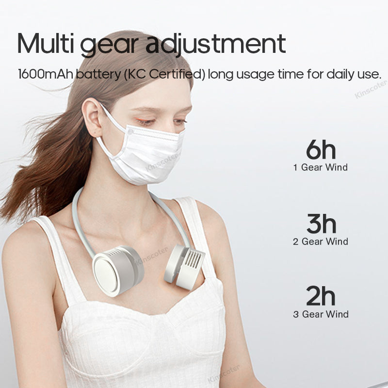 Portable Neck Fan, Foldable USB, 1600mAh Rechargeable Cooling