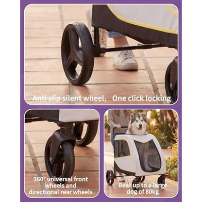 Large Dog Stroller – 4-Wheel Foldable Pet Stroller for Large & Multiple Dogs, 176 lb Capacity