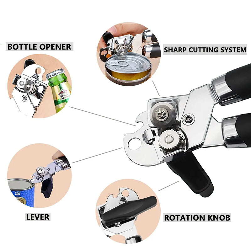 Stainless Steel Can Opener - Smooth Edge, Magnet Lift