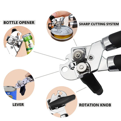 Stainless Steel Can Opener - Smooth Edge, Magnet Lift