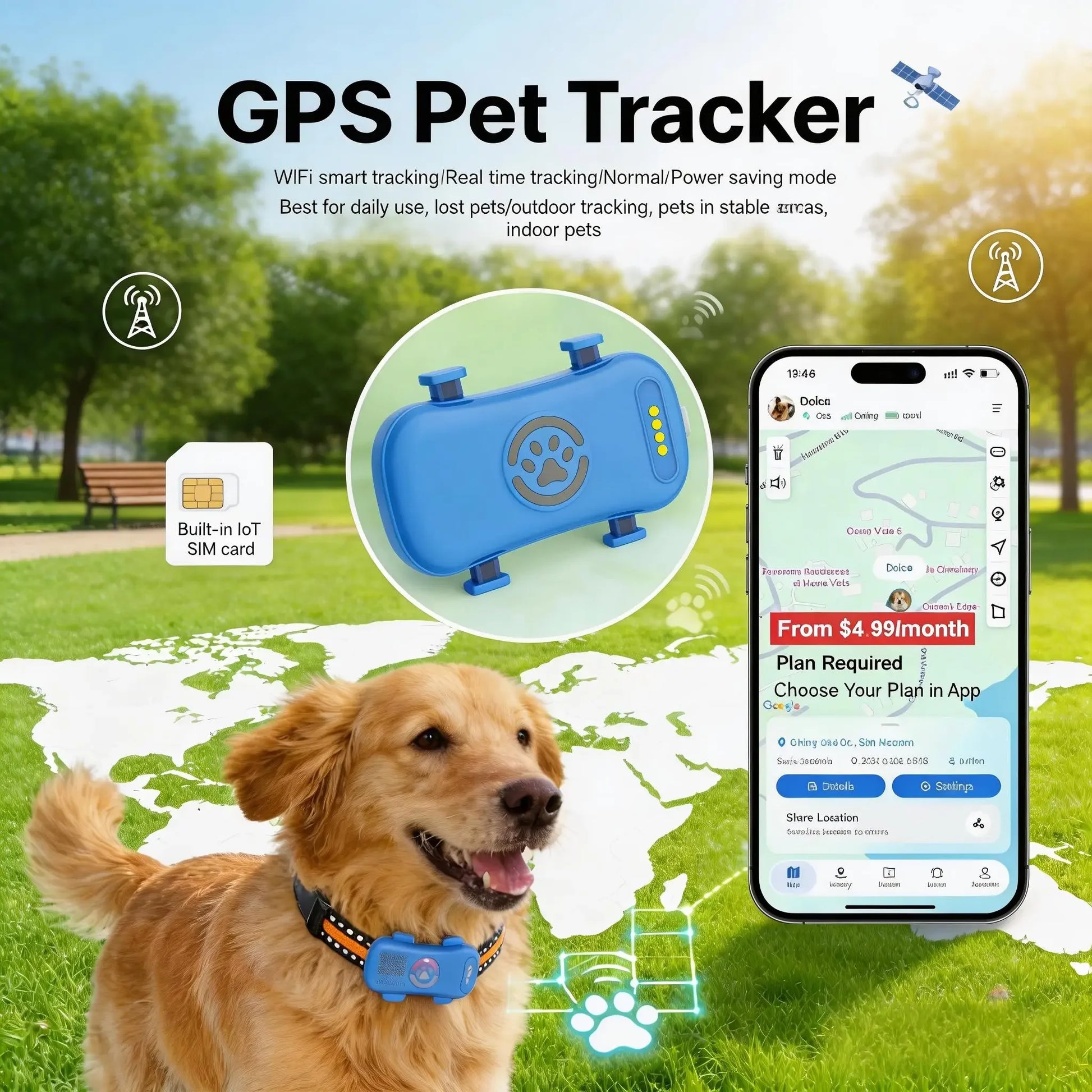 4G GPS Pet Tracker Collar for dogs and cats