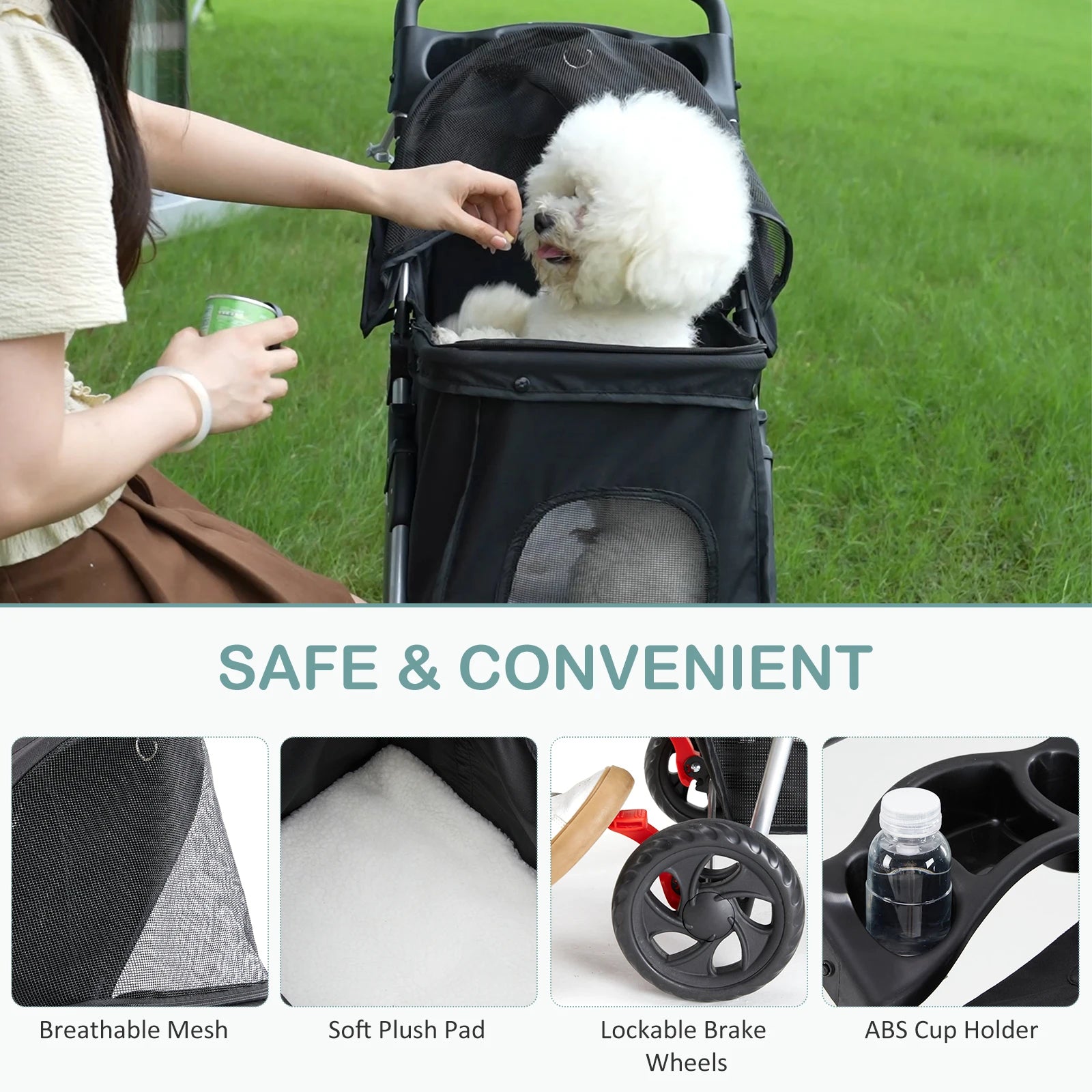 Pet stroller storage basket and cup holder