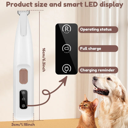 LED Dog Paw Trimmer – Quiet Waterproof Pet Grooming Clipper