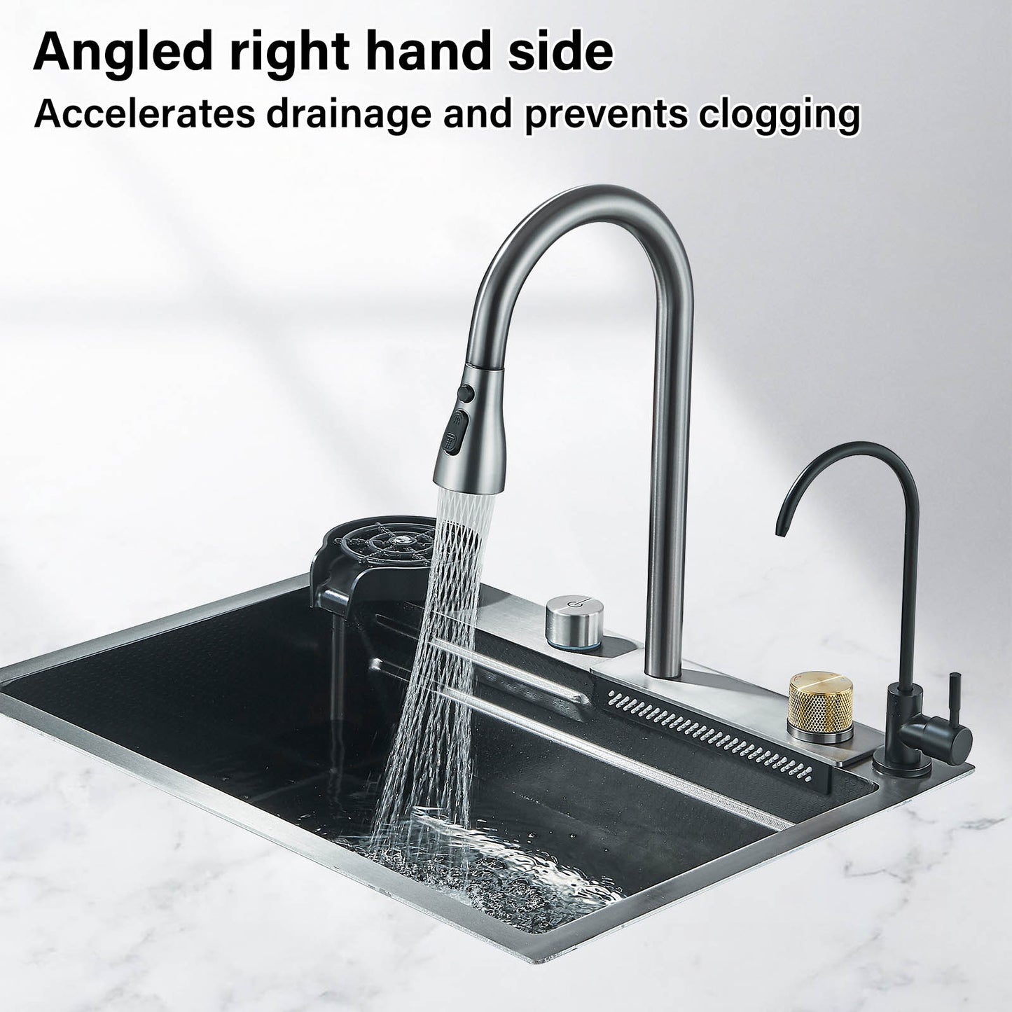 Stainless Steel Waterfall Kitchen Sink - Large Single Basin