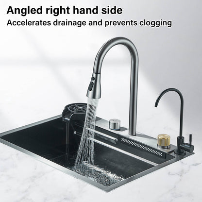 Stainless Steel Waterfall Kitchen Sink - Large Single Basin