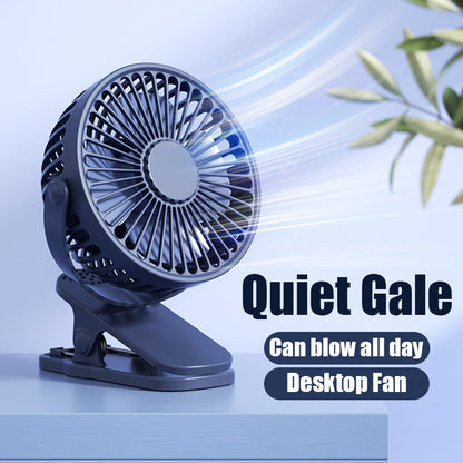 Mini USB Clip Fan - Portable, Quiet, Rechargeable Cooling