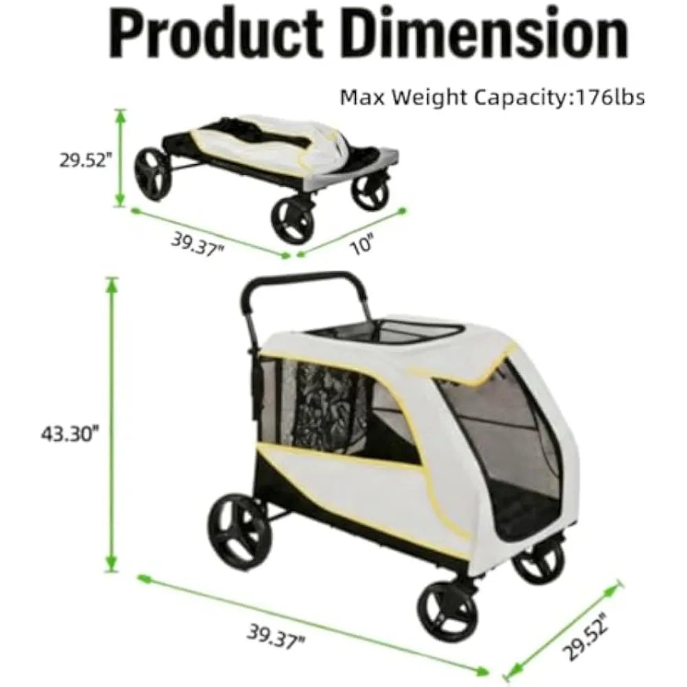 Large Dog Stroller – 4-Wheel Foldable Pet Stroller for Large & Multiple Dogs, 176 lb Capacity