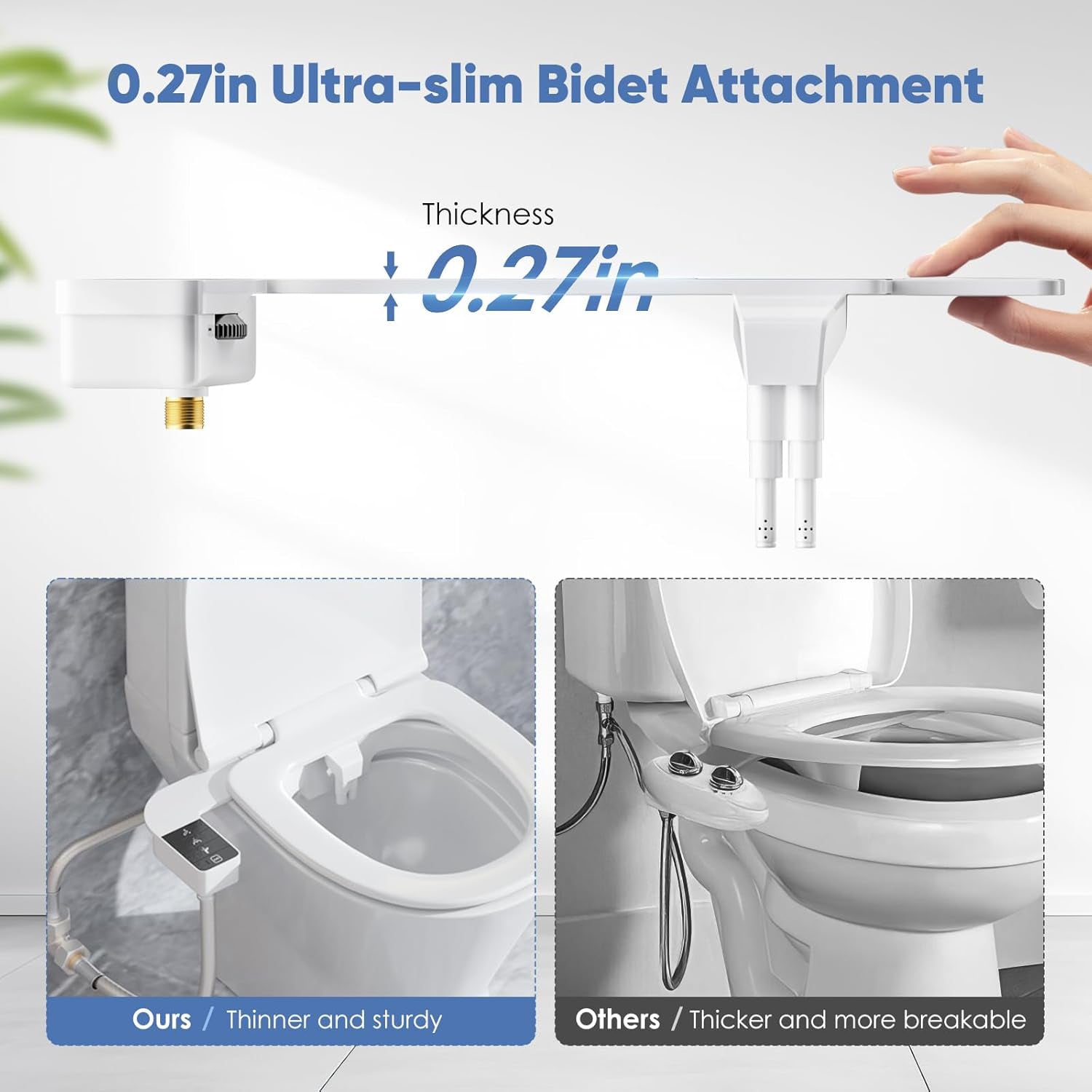 Self-Cleaning Bidet Attachment - Ultra Thin, Dual Nozzle Design