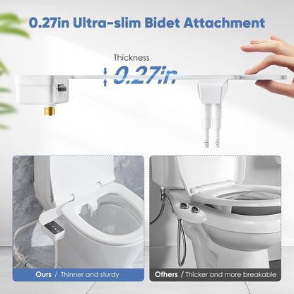 Self-Cleaning Bidet Attachment - Ultra Thin, Dual Nozzle Design