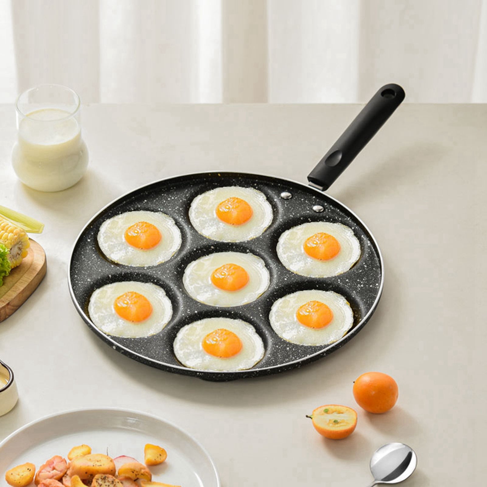 Non-Stick 7-Hole Frying Pan - Cook Eggs & Burgers Easily
