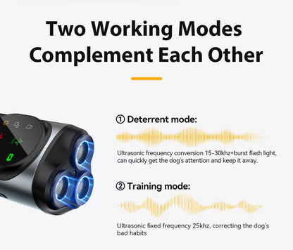 Ultrasonic Dog Repeller & Training Device – Rechargeable Anti-Bark Deterrent with Flashlight