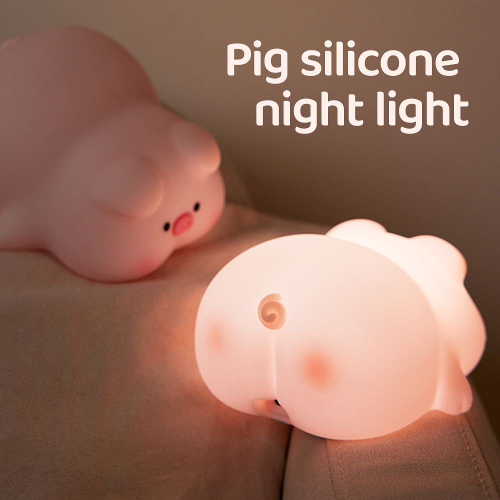 Silicone Night Light Piggy Lamp - USB Rechargeable & Soothing