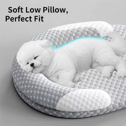 Cooling Pet Bed with Bolster Pillow – Breathable Ice Silk Washable Dog Bed with Non-Slip Bottom