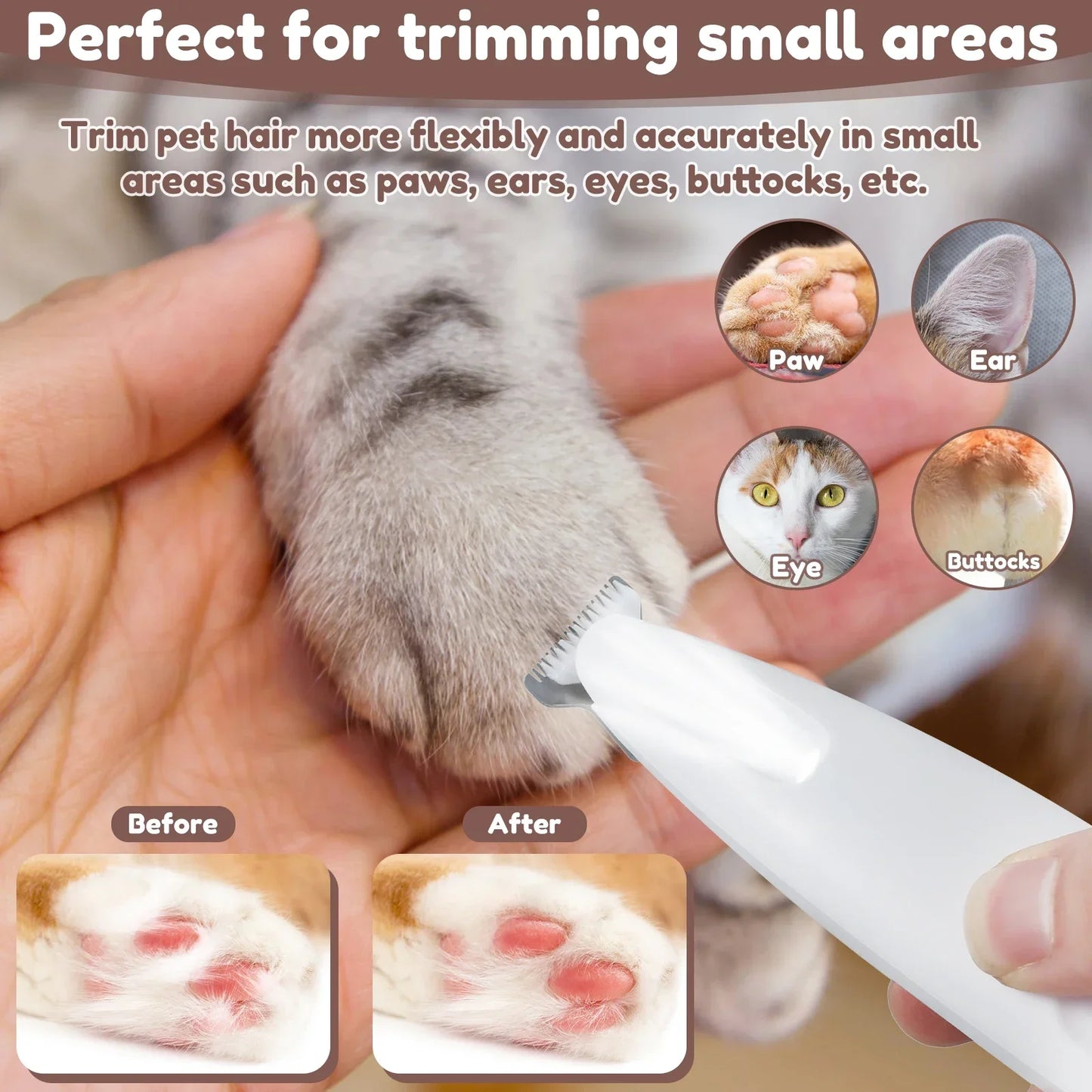LED Dog Paw Trimmer – Quiet Waterproof Pet Grooming Clipper