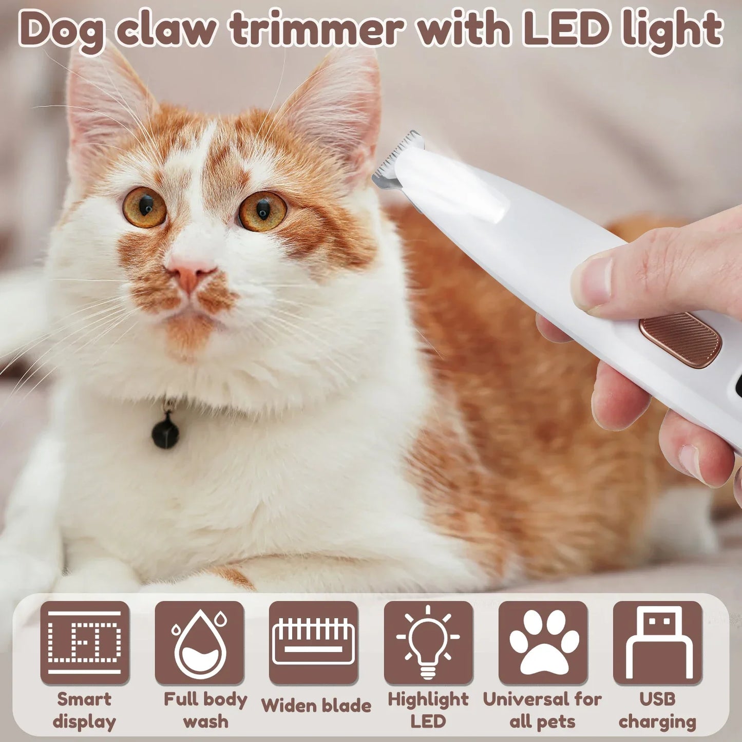 LED Dog Paw Trimmer – Quiet Waterproof Pet Grooming Clipper