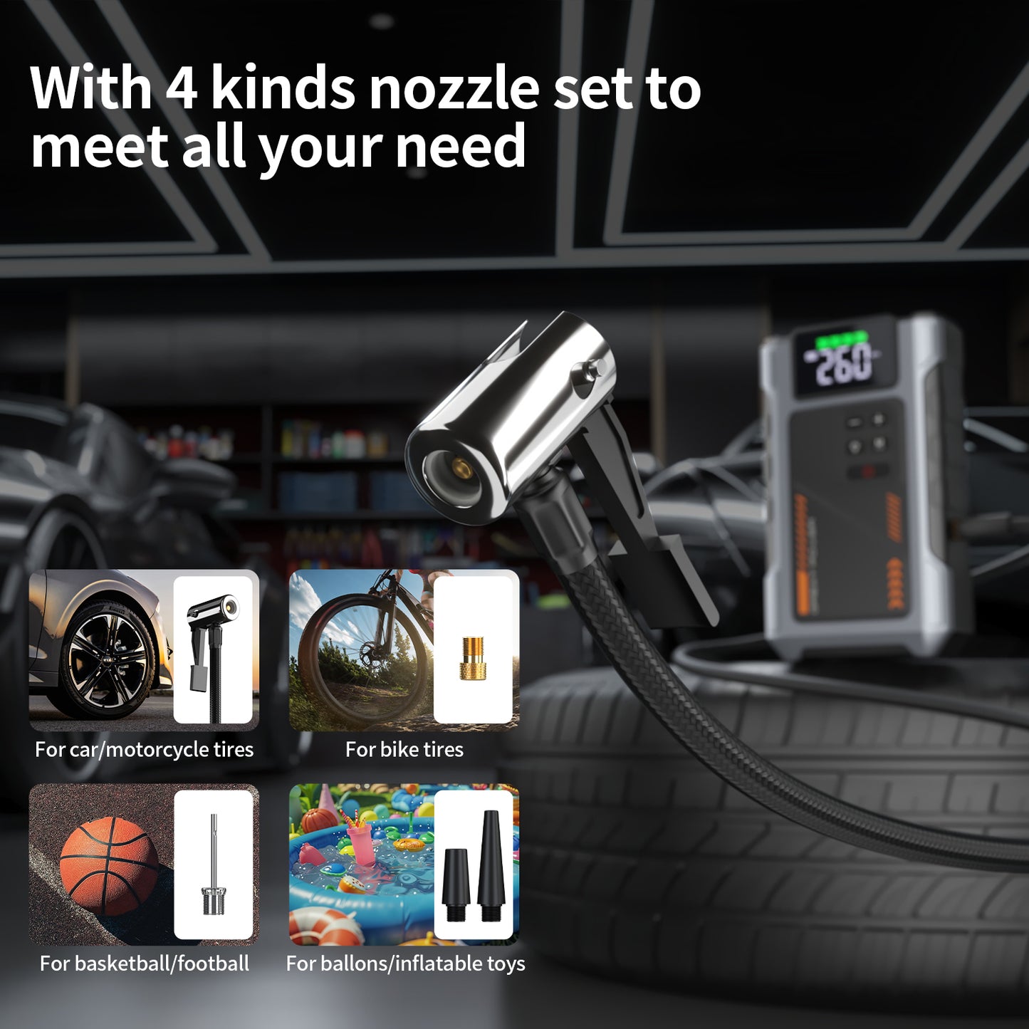 Portable Car Jump Starter 3000A with Air Compressor & LED