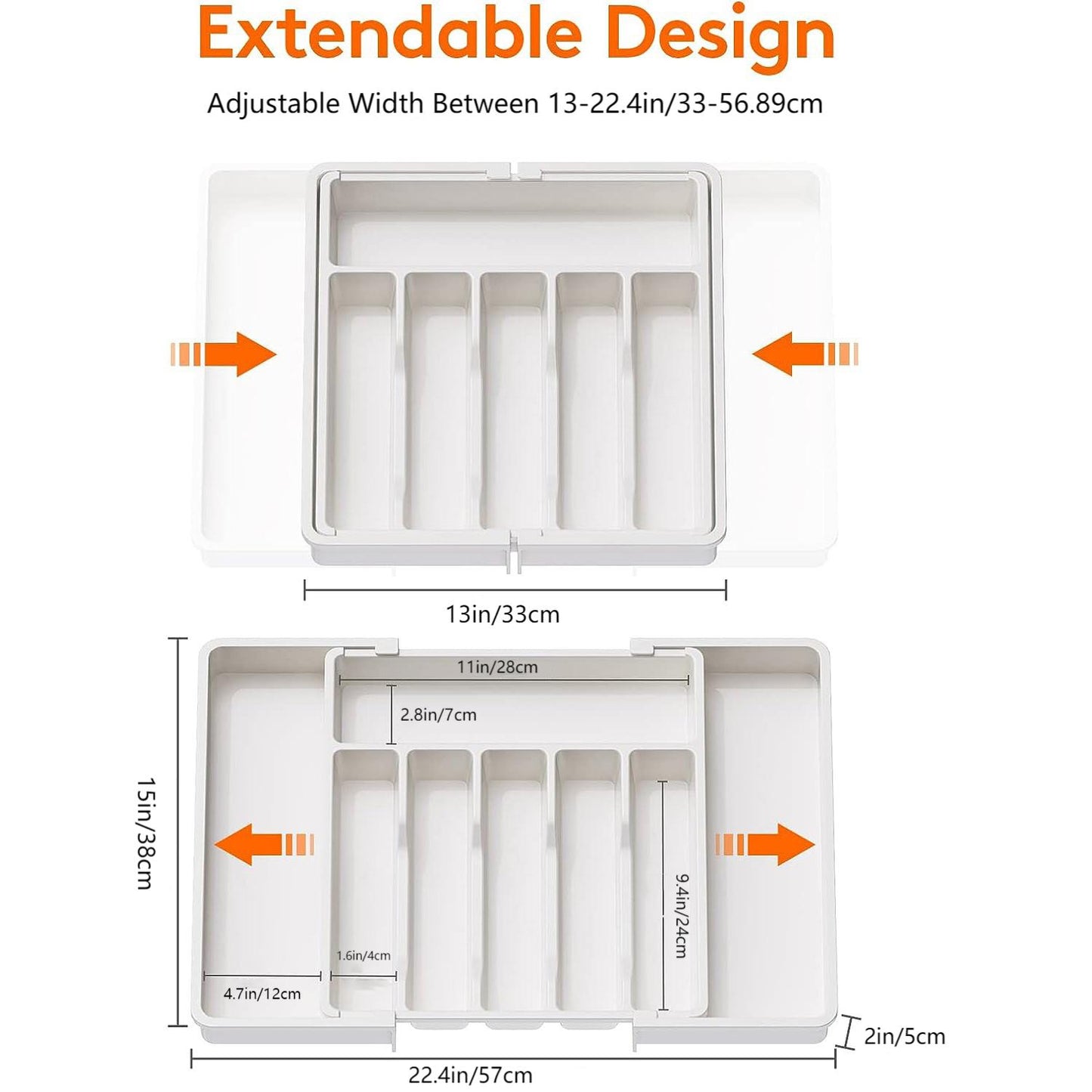 Adjustable Flatware Organizer with Dividers - Expandable Tray