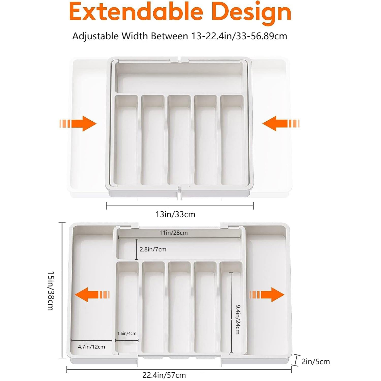 Adjustable Flatware Organizer with Dividers - Expandable Tray