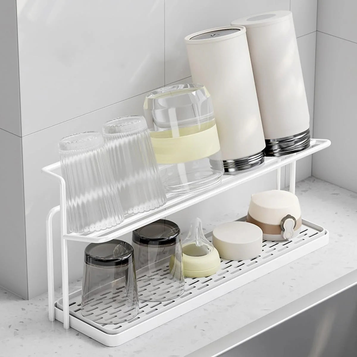 Space-Saving Stainless Steel Bottle Drying Rack for Kitchen