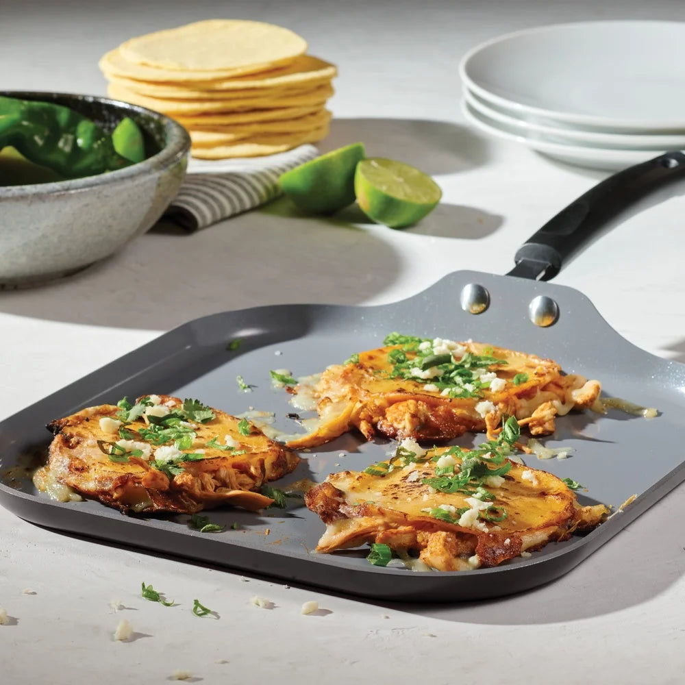 Nonstick Square Griddle - Dishwasher Safe, Stay-Cool Handle