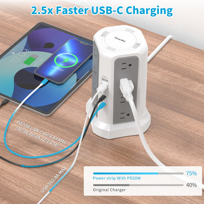 3m Extension Tower Plug, US 4-Layer with PD Fast Charging