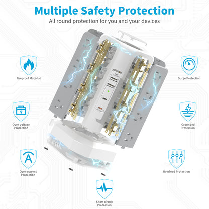 3m Extension Tower Plug, US 4-Layer with PD Fast Charging