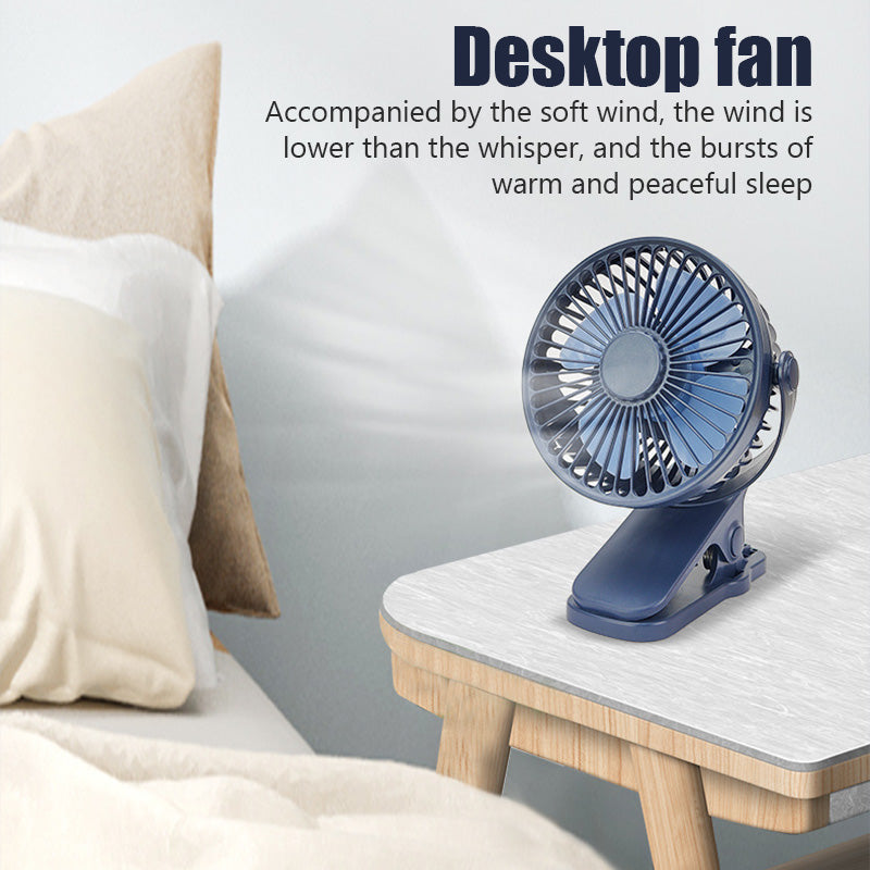 Mini USB Clip Fan - Portable, Quiet, Rechargeable Cooling