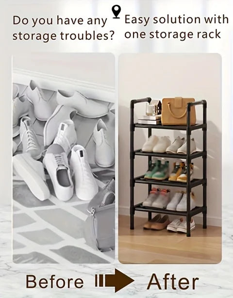 Black Metal Shoe Rack - Multi-Tier Stackable Storage
