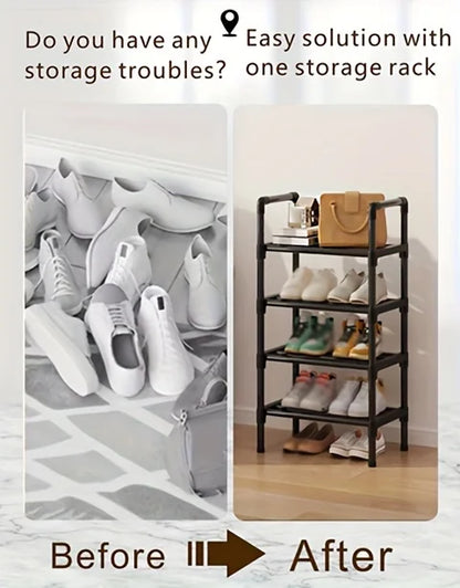 Black Metal Shoe Rack - Multi-Tier Stackable Storage