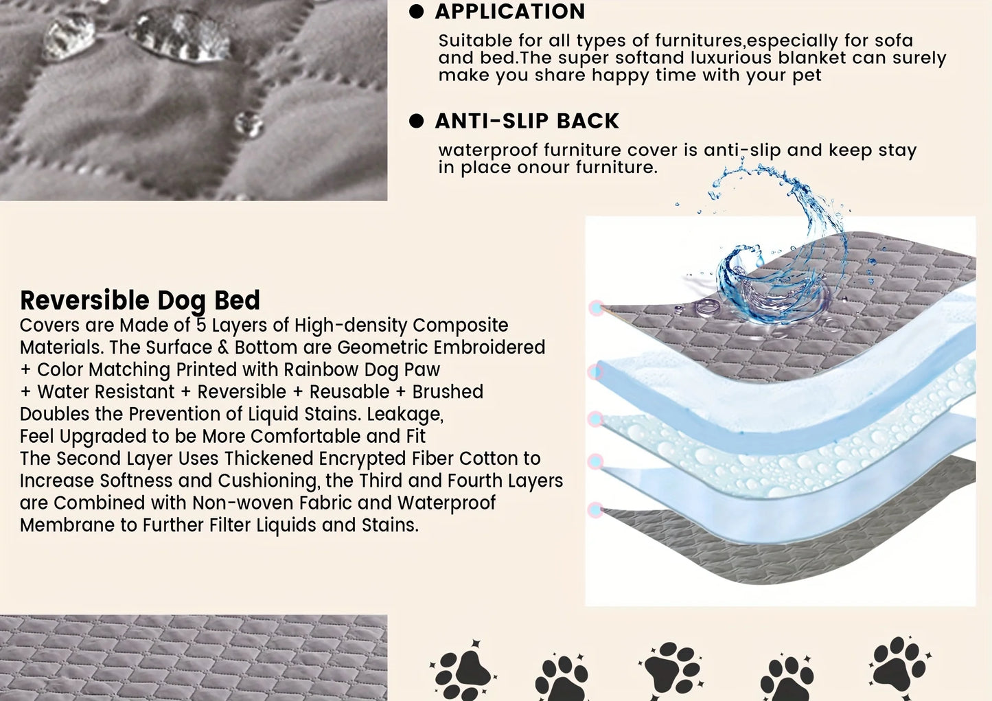 Waterproof Reversible Dog Blanket – 5-Layer Furniture Protector for Sofa, Bed & Car