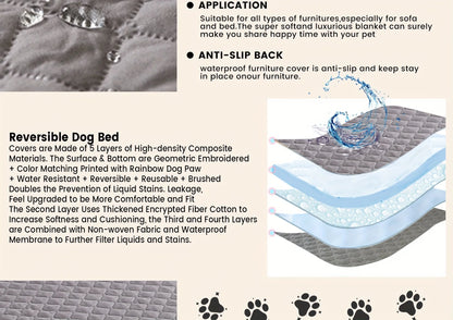 Waterproof Reversible Dog Blanket – 5-Layer Furniture Protector for Sofa, Bed & Car
