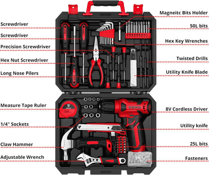 8V Cordless Drill & Tool Set - 126-Piece Home Kit