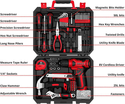 8V Cordless Drill & Tool Set - 126-Piece Home Kit