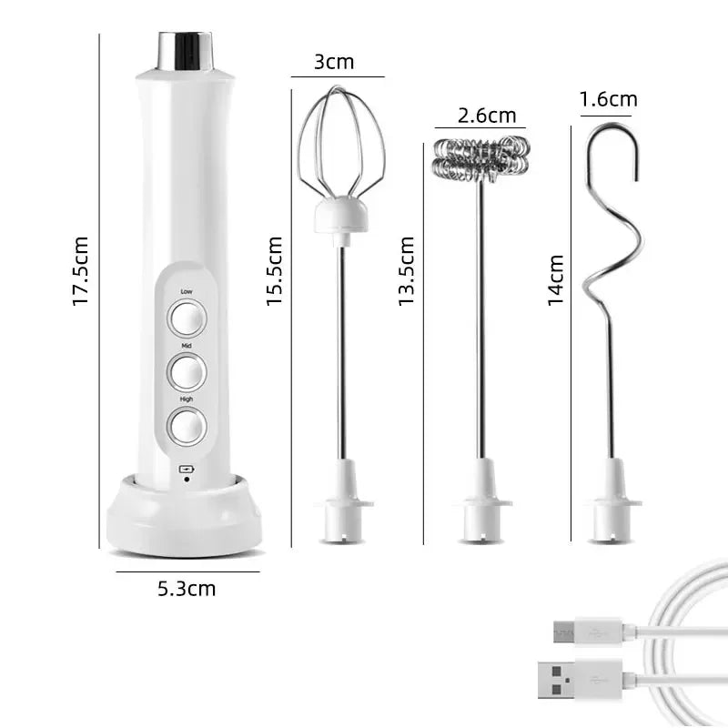 Electric Milk Frother 3-in-1 USB Rechargeable Coffee Mixer