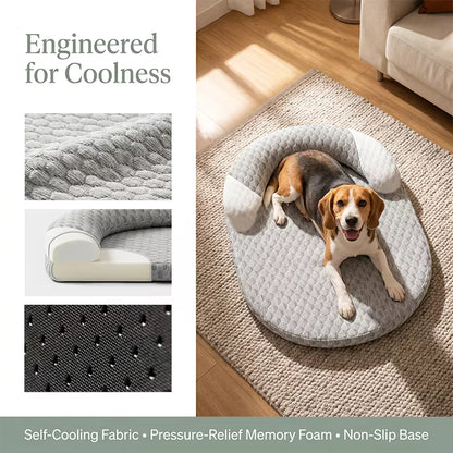 Cooling Pet Bed with Bolster Pillow – Breathable Ice Silk Washable Dog Bed with Non-Slip Bottom