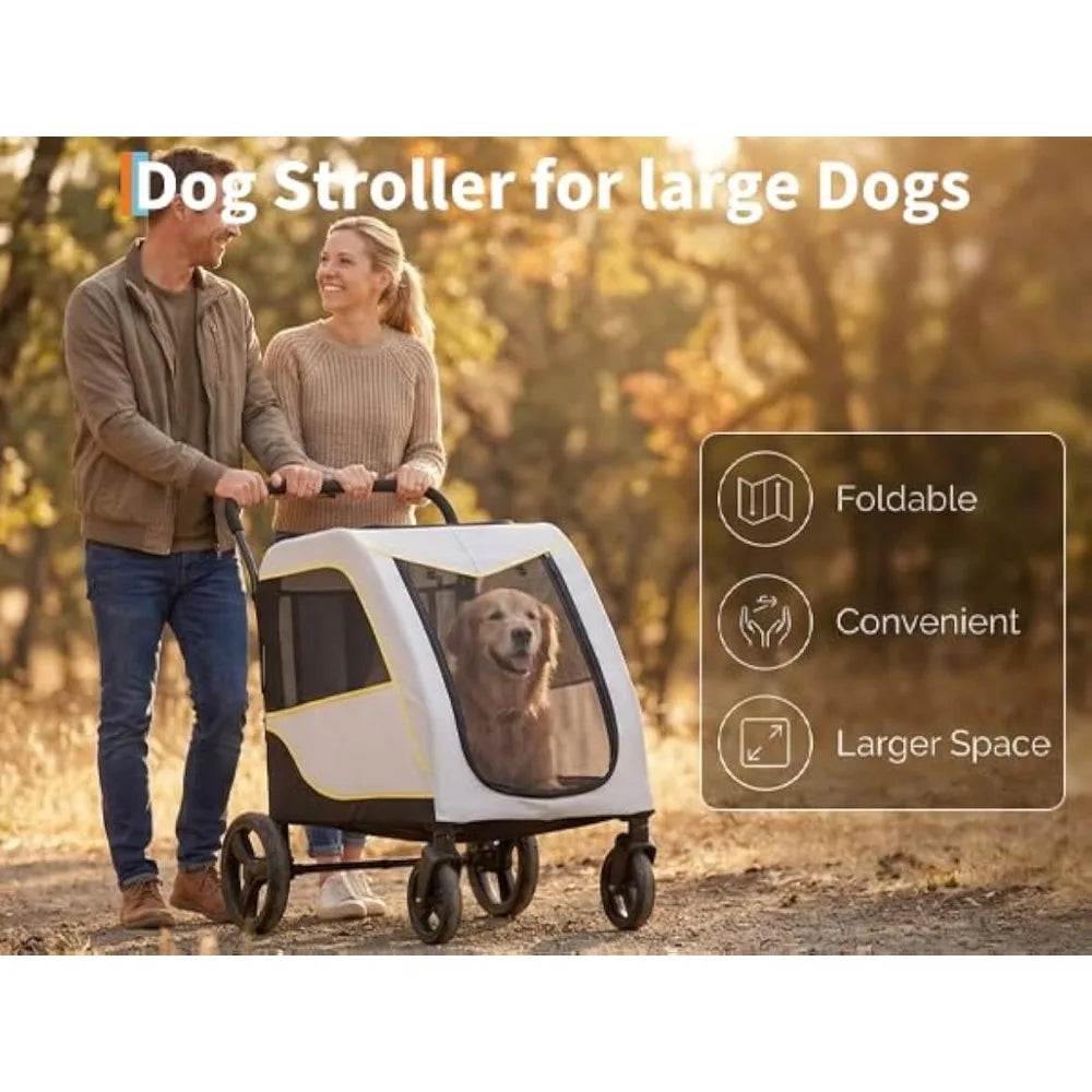 Large Dog Stroller – 4-Wheel Foldable Pet Stroller for Large & Multiple Dogs, 176 lb Capacity