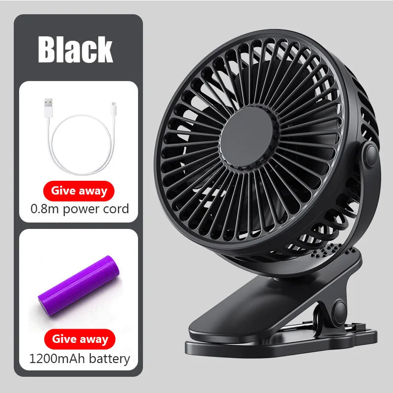 Mini USB Clip Fan - Portable, Quiet, Rechargeable Cooling