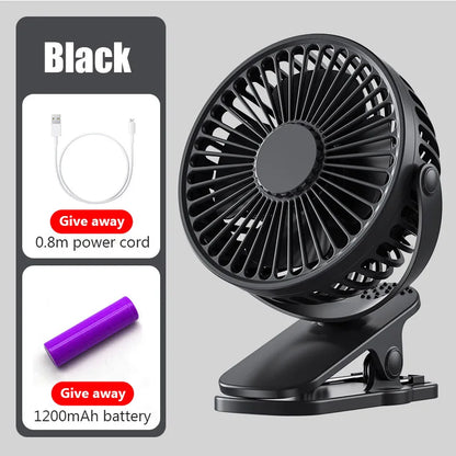 Mini USB Clip Fan - Portable, Quiet, Rechargeable Cooling