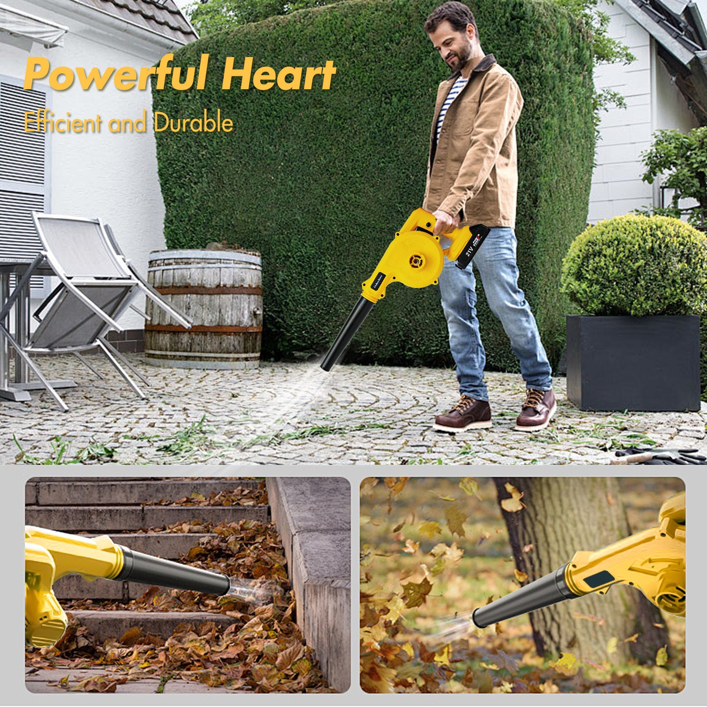 Portable 21V Leaf Blower - High Power, Multi-Speed, 2.0Ah Battery