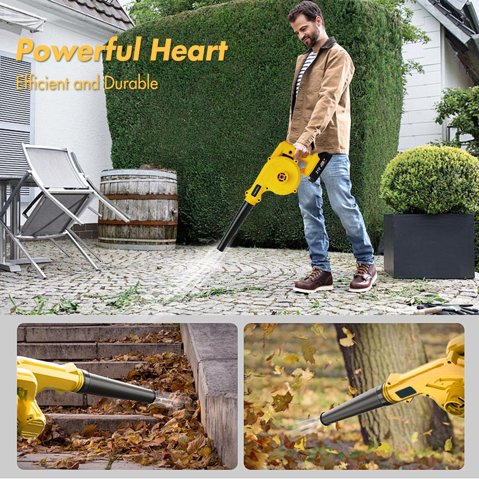 Portable 21V Leaf Blower - High Power, Multi-Speed, 2.0Ah Battery