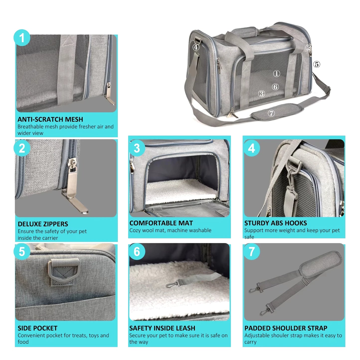 Breathable Pet Travel Carrier – Airline-Friendly Carrier for Cats and Small Dogs