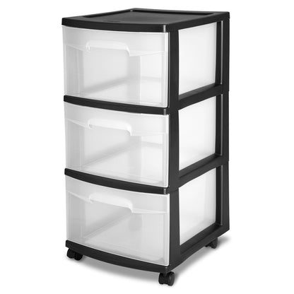 3 Drawer Plastic Storage Cart - Clear, Rolling, Portable