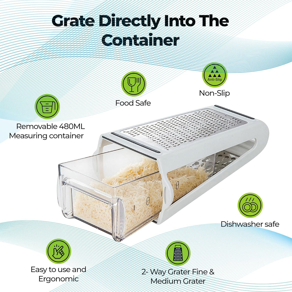 Stainless Steel Cheese Grater - 2-Sided with Storage Box