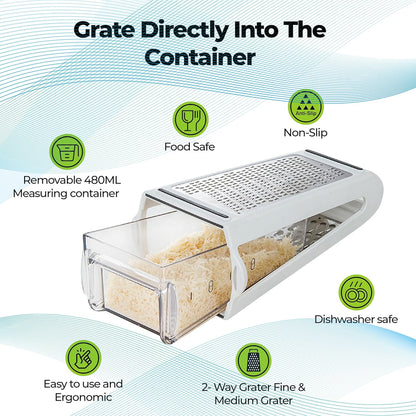 Stainless Steel Cheese Grater - 2-Sided with Storage Box