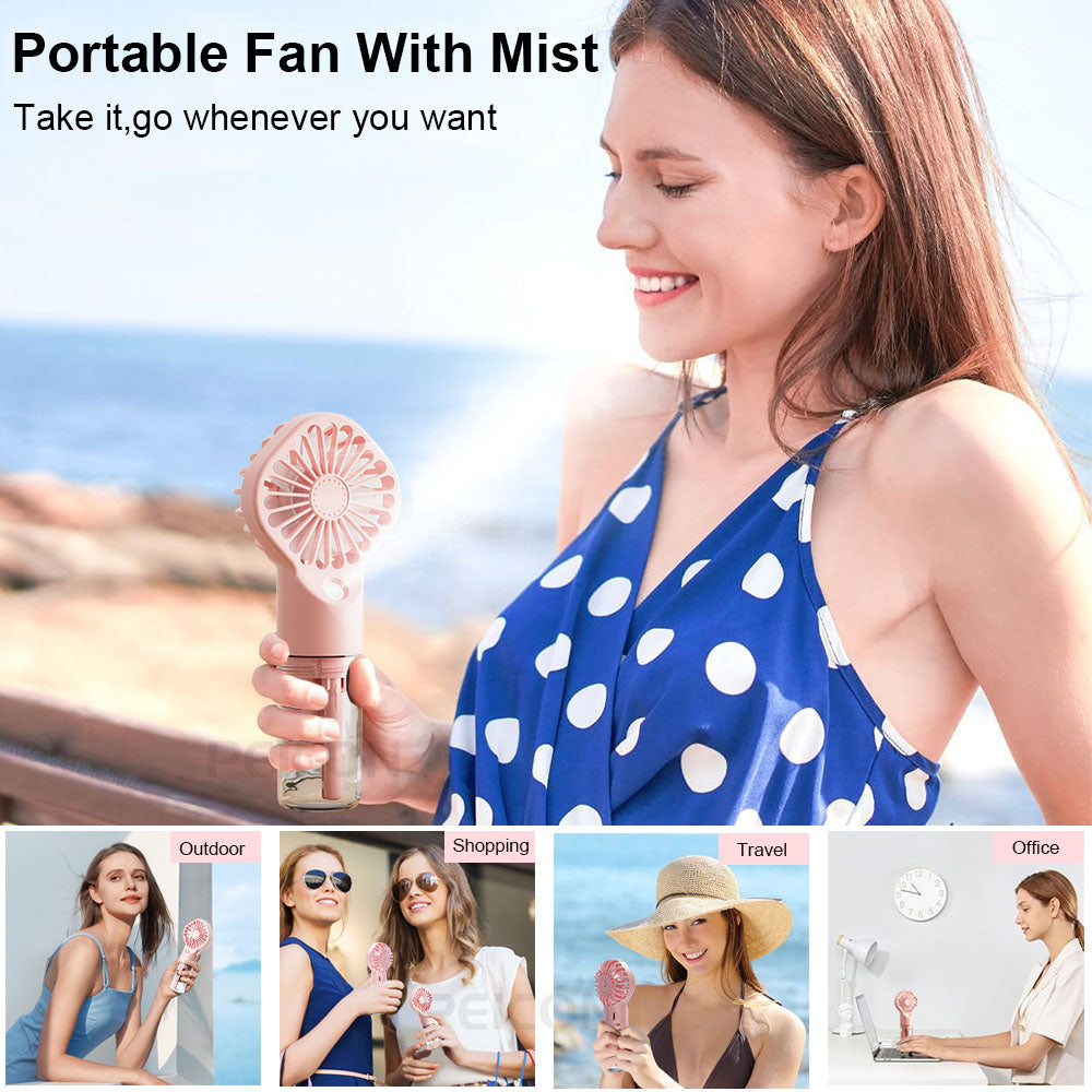 Handheld USB Spray Mist Fan - Powerful 4-Speed Cooling